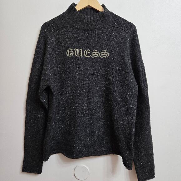 Guess Knit Mock Turtleneck Sweater L Wool Blend Vintage Y2K Streetwear Grunge - Picture 1 of 12